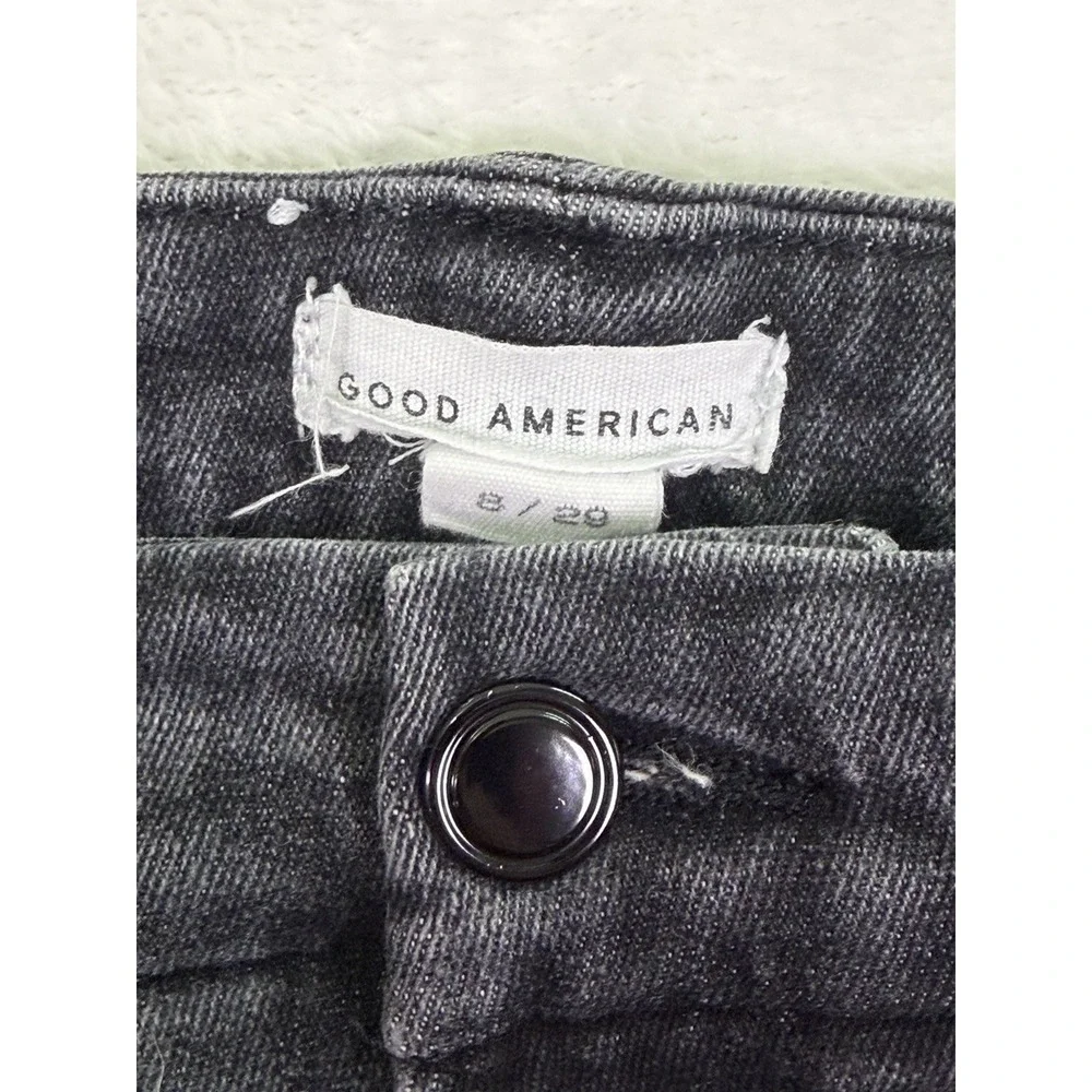 Good American Jeans Womens 8/28 Black Denim High Rise Good Legs Skinny Ripped - Picture 7 of 9
